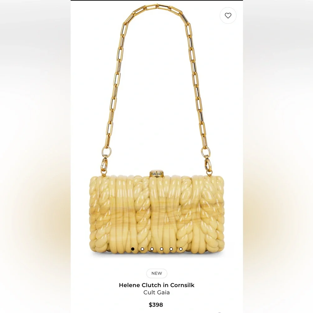 Cult Gaia $398 Helene Cornsilk Acrylic Clutch Shoulder Bag Gold Chain NWT - Picture 1 of 11